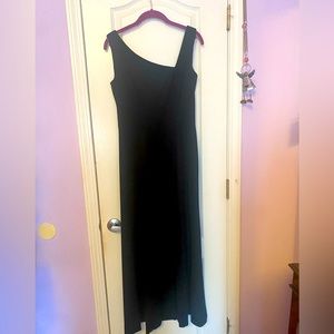 Simply sexy long black dress with asymmetric neckline